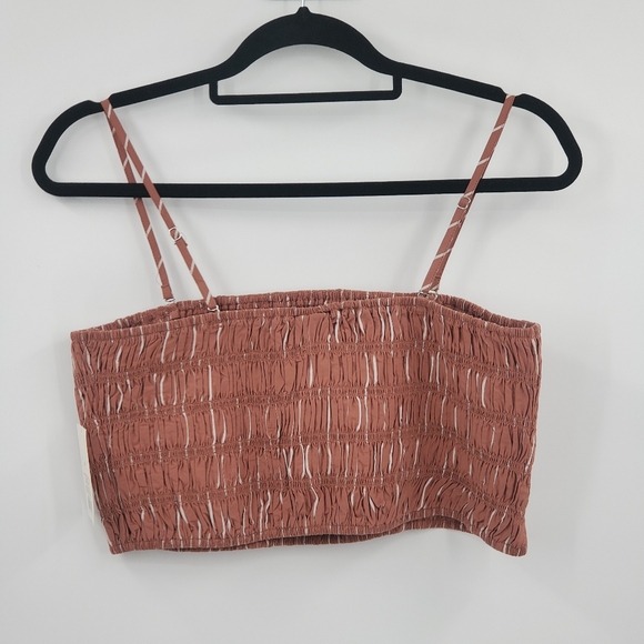♡ A New Day Brown Striped Smocked Crop Top Size Medium NWT - Picture 9 of 10